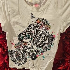 Hybrid Tees Girls Zebra Print T-Shirt - White Size XLarge (Spot On Back)